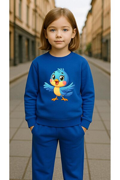 playwear Παιδικό Φούτερ Σετ ΜΠΛΕ ΠΟΥΛΙ με στάμπα για κορίτσια και αγόρια, με ...