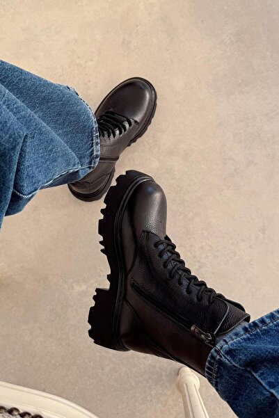 nope21shoess Oslo Black Genuine Leather Boots