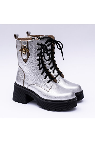 VAGAM Silver Boots Made of Genuine Leather with High Soles