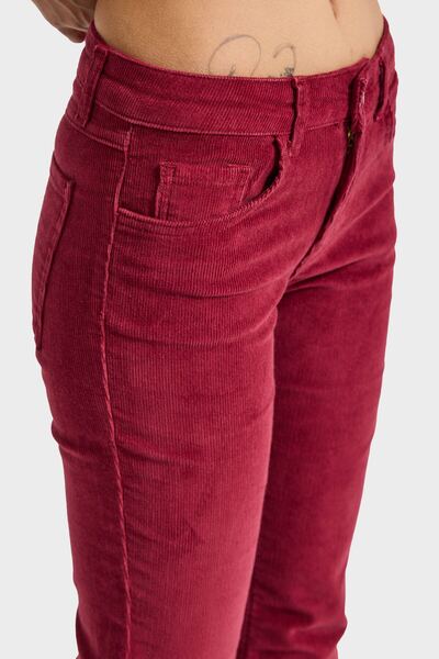 its basic Women's Burgundy Color 26W5-35 Flare Fit Slim F Corded Fabric Velvet Velvet Fabric Trousers
