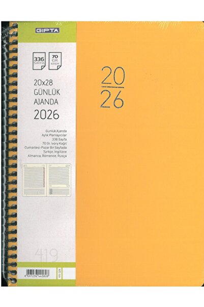 Gıpta 2026 Daily Agenda 20X28 Spiral Bound 419-Sek Hard Cover. Yellow