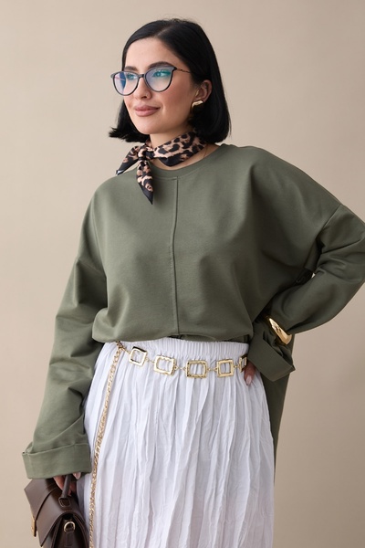 InStyle oversized Χακί Φούτερ με Πτυσσόμενο Μανίκι