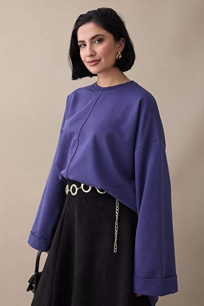 InStyle Oversized Purple Sweatshirt with Folded Sleeves