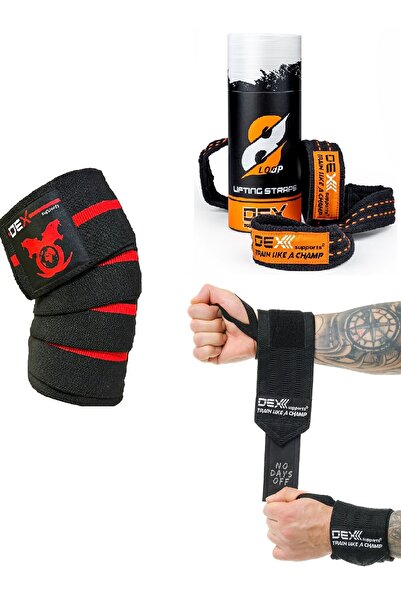 Dex Supports Sports Wrist Wraps Legend, 8 Loop Lifting Straps, Fitness Knee Brace Knee Wraps Elite Set of 3