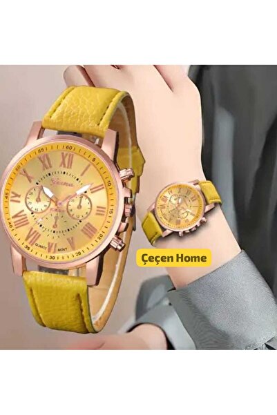ÇEÇEN HOME Stylish Women Wristwatch Roman Numeral Watch Faux Leather