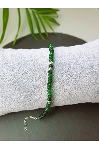 Abundo Bratara din jad verde si argint 925, 17 cm