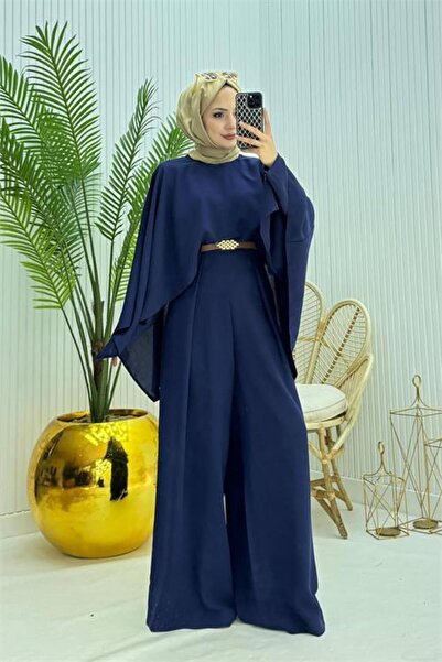 Neşeli Butik Women's Cape Belt Detailed Hijab Jumpsuit Nms061