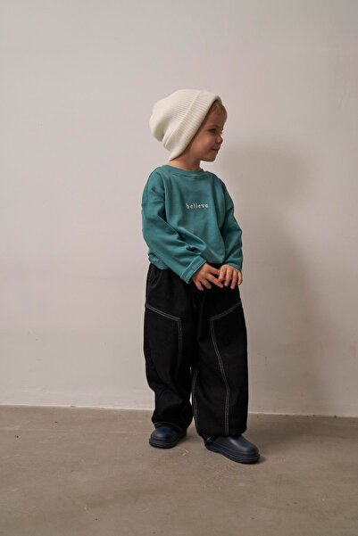 Oh La La Koala For Little Ones Black Stitch Detailed Unisex Jeans