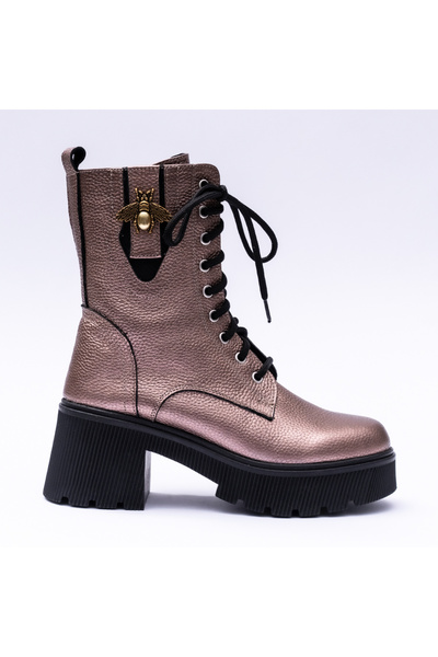 VAGAM Pink Buffalo Boots Made of Genuine Leather with High Soles