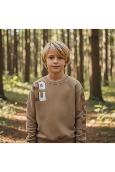 FESSHERA KİDS Boy's Sweatshirt Crew Neck Oversized Cut Printed Cotton Sweatshirt