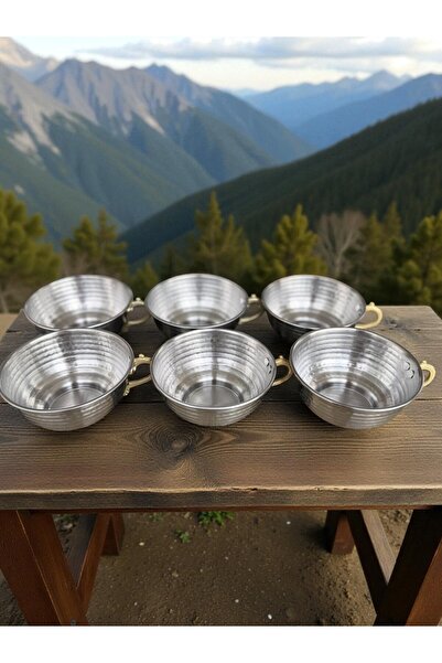 maraşçarşısı Krom Tas 6'lı Set, Dövme Tasarımlı, Şık ve Dayanıklı Ayran Tası ...