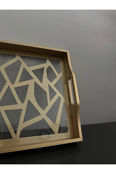 Santara Avangarde Wooden Glass Gold Decorated Tea Coffee Presentation Tray