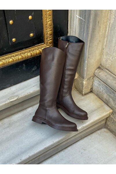 ERVANIN BUTİĞİ Kahve Cilt (Svoly) Fermuarlı Binici Kadın Çizmesi