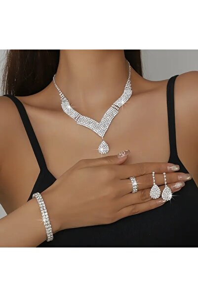 Ayzen Shiny and Stylish Water Drop Set(Necklace Earrings Bracelet Ring)