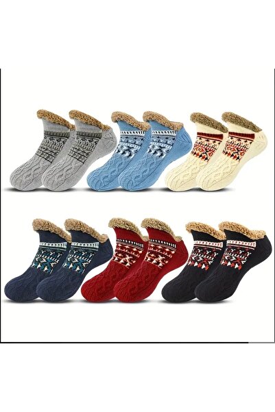 ORGANICYOU Wuxia 1 Pair Warm Indoor Anti-Slip Fleece-Lined Floor Socks, Home Sleeping Socks for Couples XL