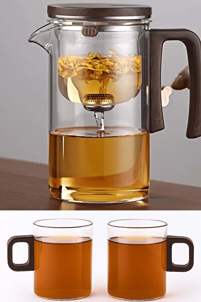 Jenisa Borosilicate Glass Magic Teapot 720ml Heat Resistant Herbal Tea Brewing Set with 2 Cups