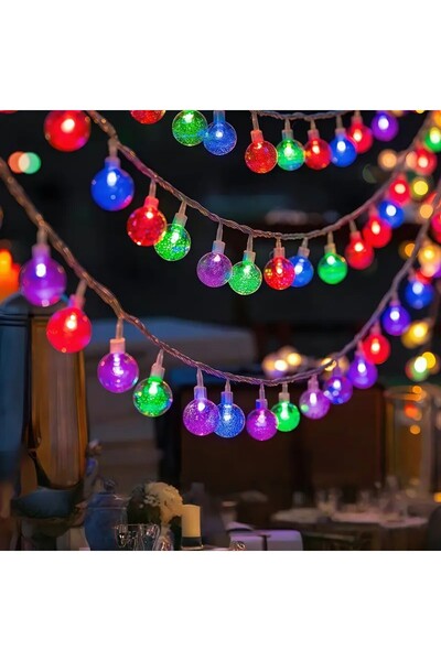 MENFRY Kristal 5 Metre 28 Led Top RGB Şeffaf Kablo Fişli Eklemeli 8 Fonksiyonlu