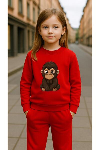 playwear Παιδικό Φούτερ Σετ Ρούχων YAVRU1 MAYMUN με στάμπα για κορίτσια και α...