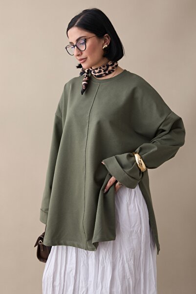 InStyle oversized Χακί Φούτερ με Πτυσσόμενο Μανίκι