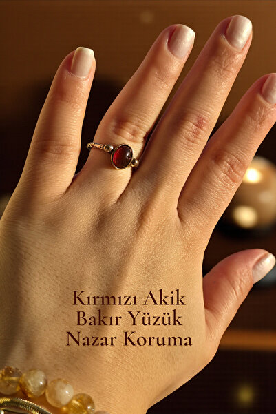 NBS Beautiful Naturel Stones Copper Real Red Agate Ring Adjustable Genuine 100% Copper and Natural Stone