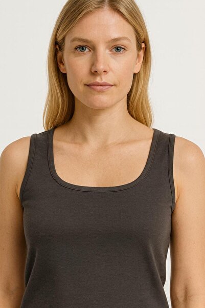 Jewia 432 SİYAH YUVARLAK YAKA LİKRALI PAMUK ATLET