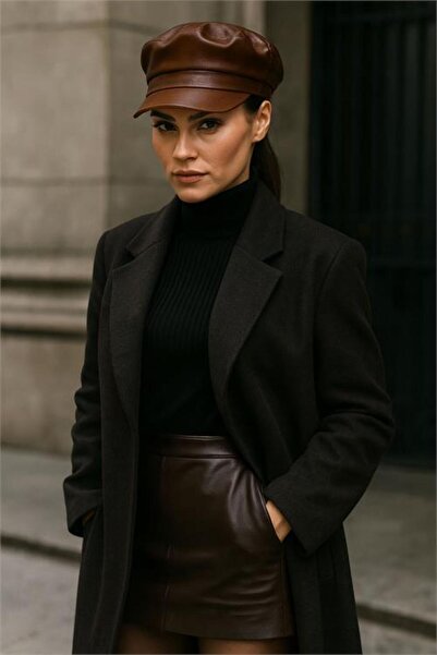 Neşeli Butik γυναικείο καπέλο καπετάνιου από τεχνητό δέρμα NBAKS047