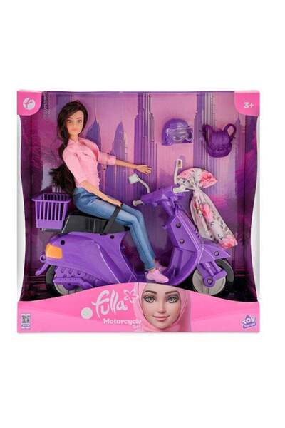 Generic Doll With Purple Motorbike Includes Jeans, Scarf, Helmet, Schoolbag &...