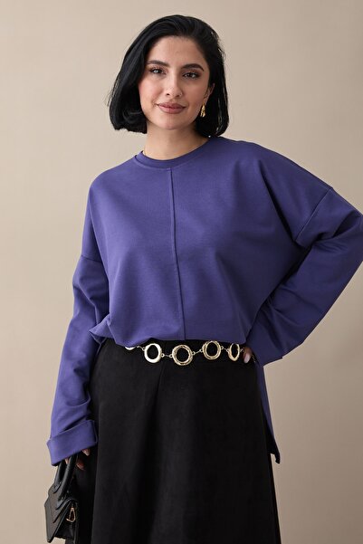 InStyle Oversized Purple Sweatshirt with Folded Sleeves