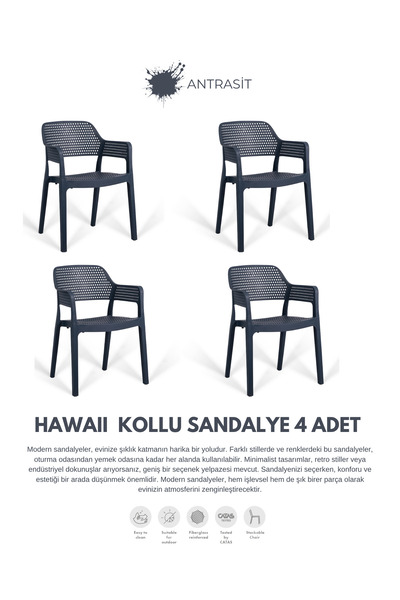 Daim Plastik HAWAİİ KOLLU BAHÇE SANDALYESİ 4 LÜ SET