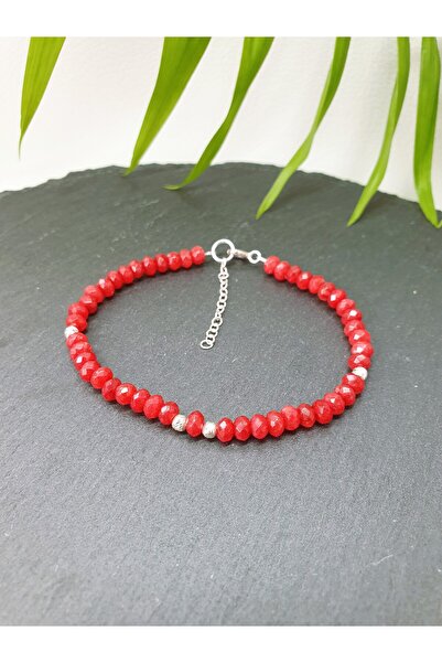 Abundo Red jade and 925 silver bracelet, 17 cm