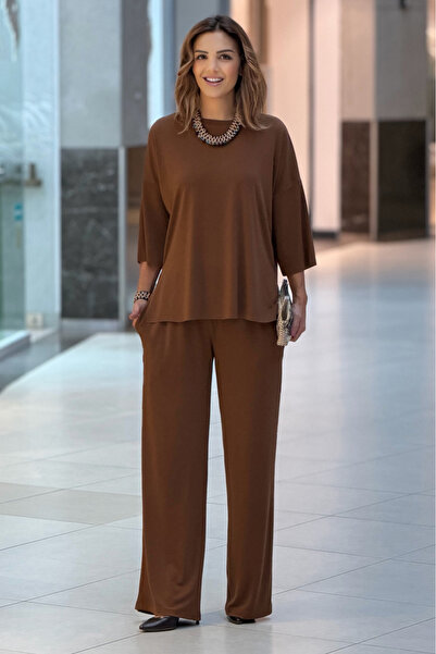 Nevin Kaya Moda Brown Basic Pants Blouse Set