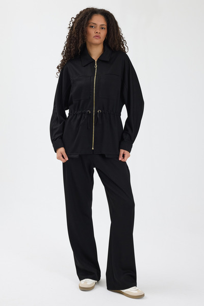zitex Gold Zipper Detailed Zr Model Modal Fabric Tracksuit Set with Gathered Waist