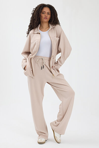 zitex Gold Zipper Detailed Zr Model Modal Fabric Tracksuit Set with Gathered Waist