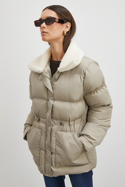 Never more Fur Collar Puffer Coat Beige