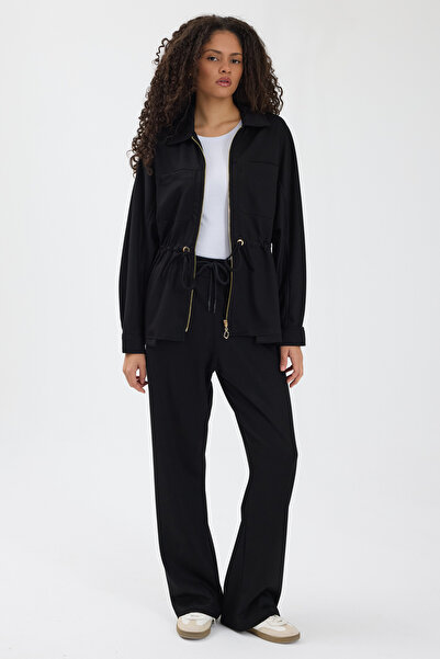 zitex Gold Zipper Detailed Zr Model Modal Fabric Tracksuit Set with Gathered Waist