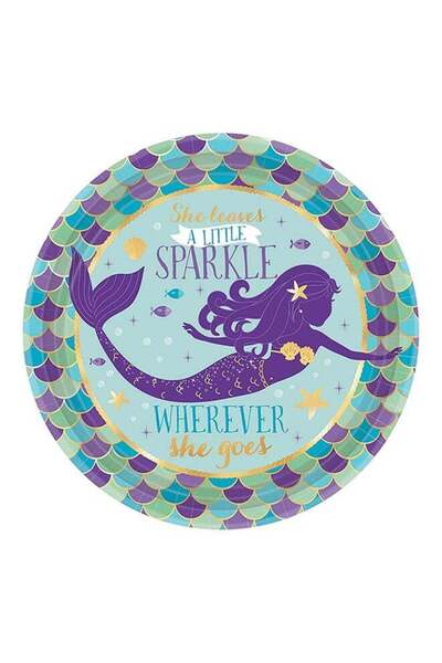 Generic 8-Piece Mermaid Printed Plate 7inch Kids Birthday Party Tableware, Pa...