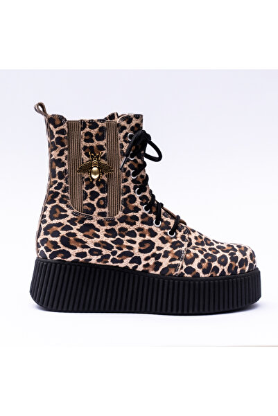 VAGAM Animal Print Boots Made of Genuine Leather with High Soles