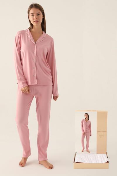Pierre Cardin Boxed Women's Pajama Set Suitable for Dowry, 50% Modal 50% Cotton, Uzunkol Transitional Women P