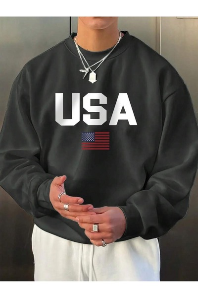 OVER HEAD Men's Usa Flag Printed Cycling Jacket Sweatshirt