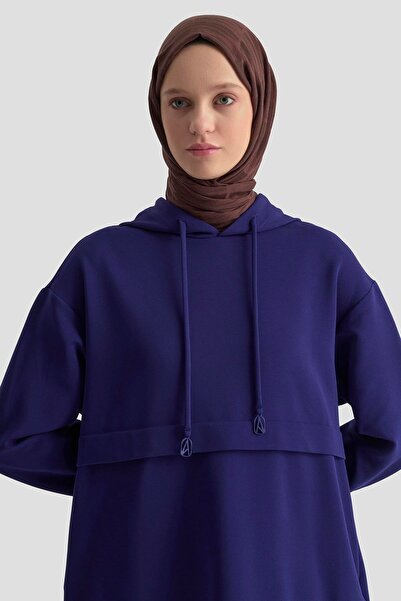 Armine TREND Hooded Tunic with Side Pockets and Elasticated Sleeves Corded Fabric Cobalt 25Kt462