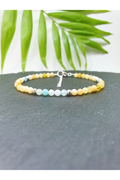 Abundo Bratara din opal galben si amazonit cu argint 925, 17 cm