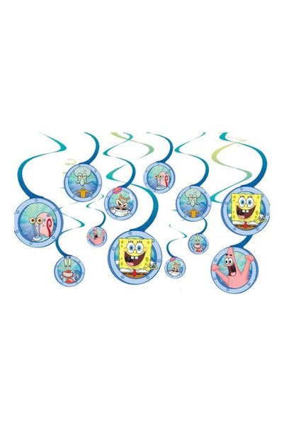 Generic 12-Piece Spongebob Spiral Paper Decoration Birthday Theme Party Supplies