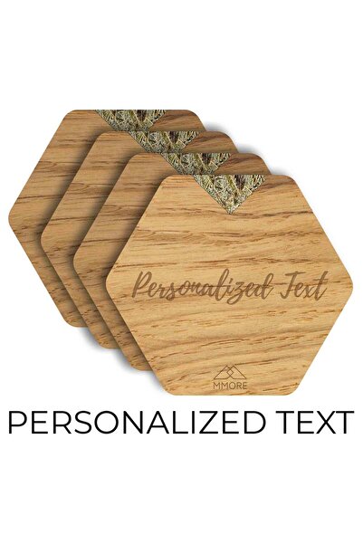 GOLDEN PIGS Set de 4 suporturi de pahare personalizate GoldenPigs din stejar