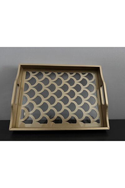 Santara Avangarde Wooden Glass Gold Decorated Tea Coffee Presentation Tray