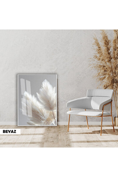 Harika bir ev |SOFT| BEYAZ PAMPAS OTLU MODELİ | ÇERÇEVELİ CAM TABLO TEKLİ DİKEY