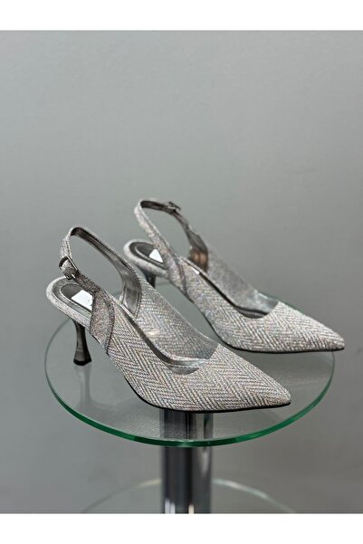 DİVA Platin Simli Topuklu Kadın Ayakkabı