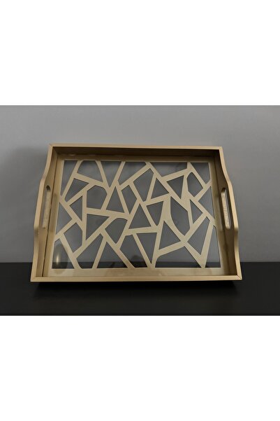 Santara Avangarde Wooden Glass Gold Decorated Tea Coffee Presentation Tray