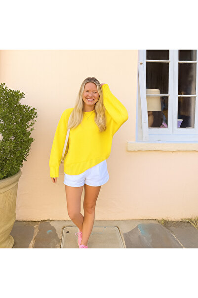 Gülce moda Pulover de tricotat pentru femei, portocaliu galben guler rotund s...