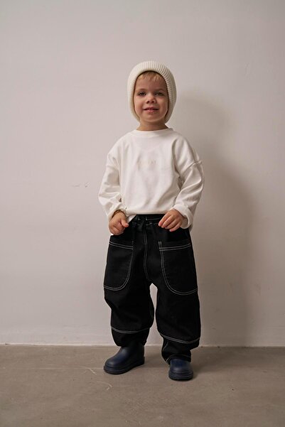 Oh La La Koala For Little Ones Black Pocket Detailed Unisex Jeans