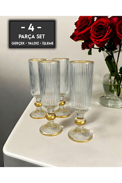 gkzglass home dekor New Year Miami Gold Kahve Yanı Su Bardağı Takımı Flüt Mod...